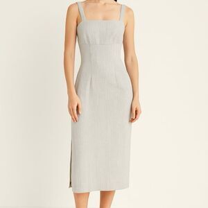Vintage gray & white pinstripe midi dress with slit